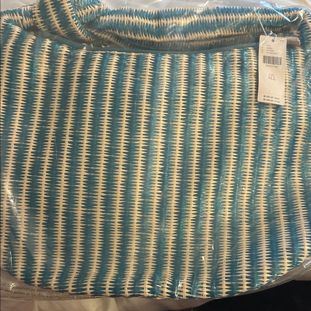 NWT- Melie Bianco Raffia Turquoise Brigitte Satchel- Anthropologie - Picture 9 of 9